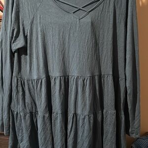 Dark Grey Green Long Sleeve Tiered Tunic